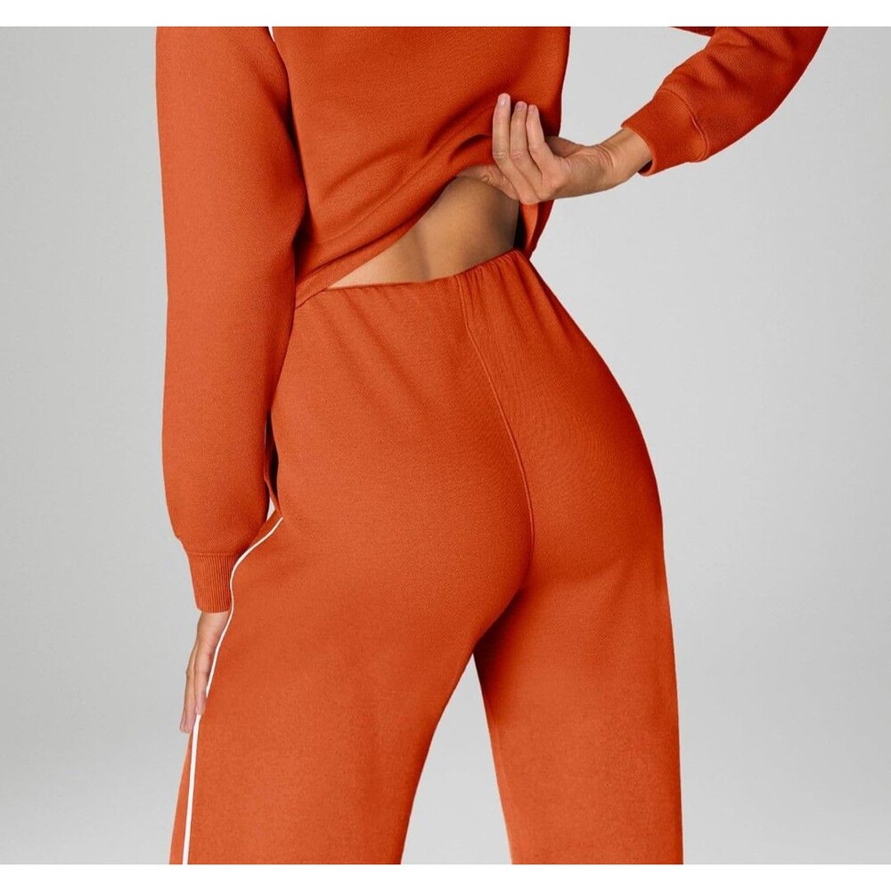 Womens Jumpsuits Casual Long Sleeve Jumpsuit Mock Neck Wide Leg Pants Orange XL - Picture 4 of 5